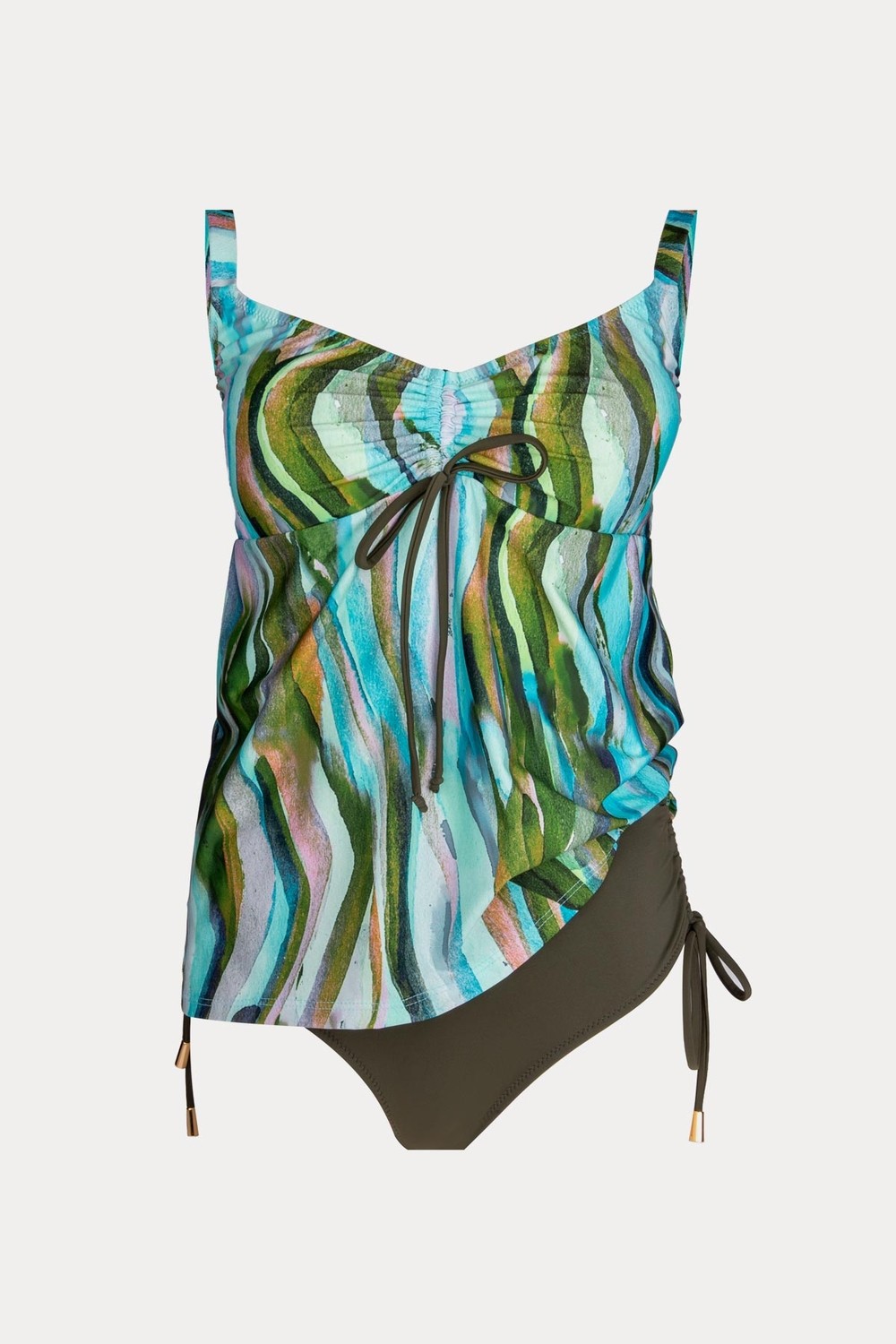 Ayyıldız 6633 Yeşil Turkuaz Desenli Büzgülü Tankini görsel 4