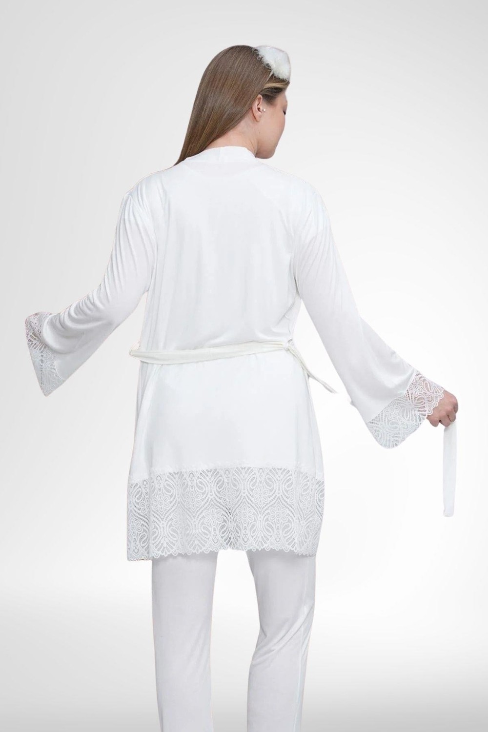 Mecit Pijama Mecit 6203 Ekru Sabahlıklı Lohusa Pijama Takımı görsel 7