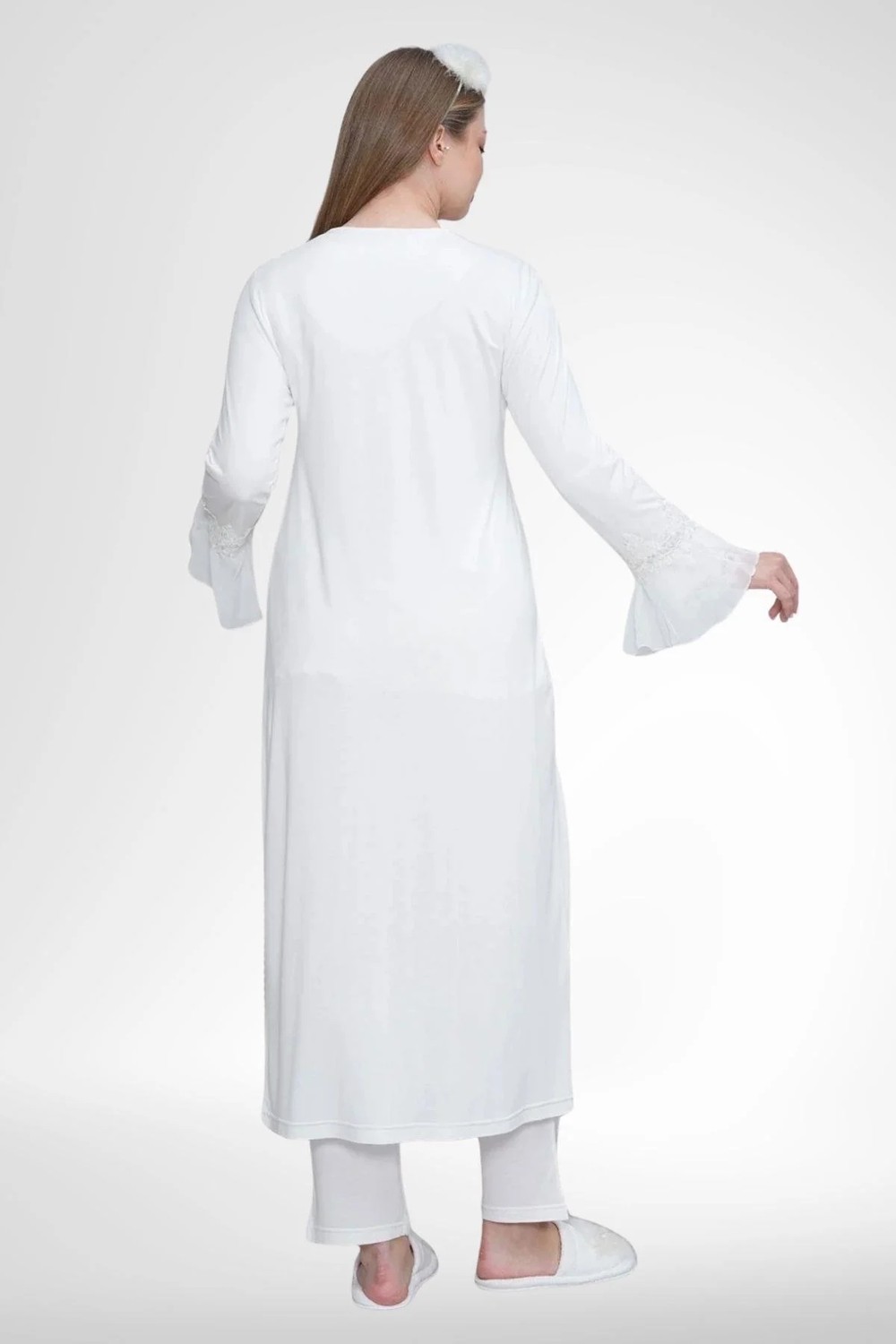 Mecit Pijama Mecit 1517 Ekru Sabahlıklı Lohusa Pijama Takımı görsel 7