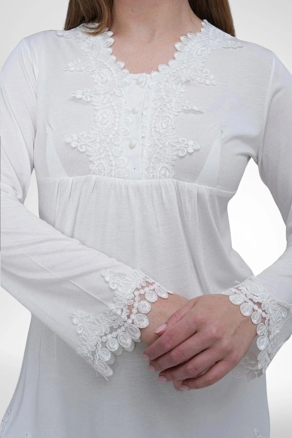Mecit Pijama Mecit 1517 Ekru Sabahlıklı Lohusa Pijama Takımı görsel 8