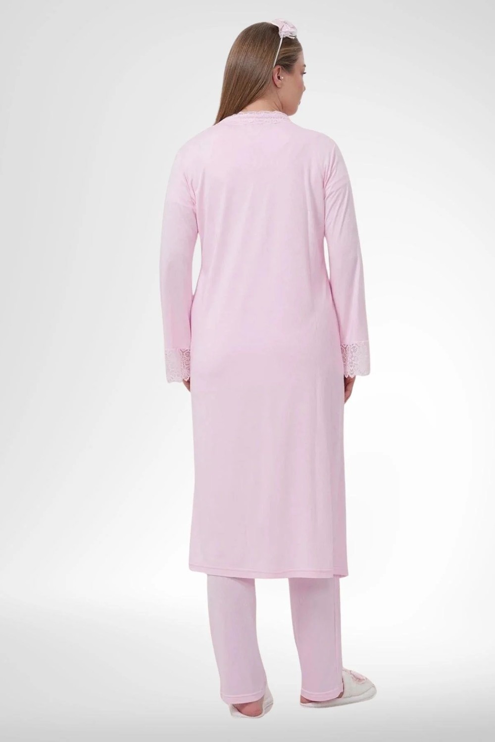 Mecit Pijama Mecit 1541 Pembe Uzun Sabahlıklı Lohusa Pijama Takımı görsel 7