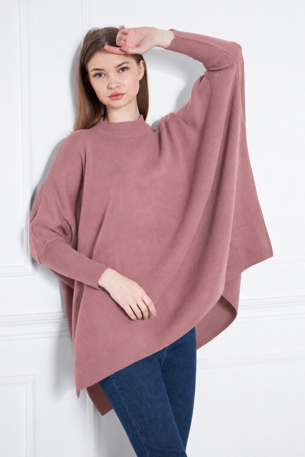 Comstar Kadın Yandan Yırtmaçlı Oversize Panço Kazak