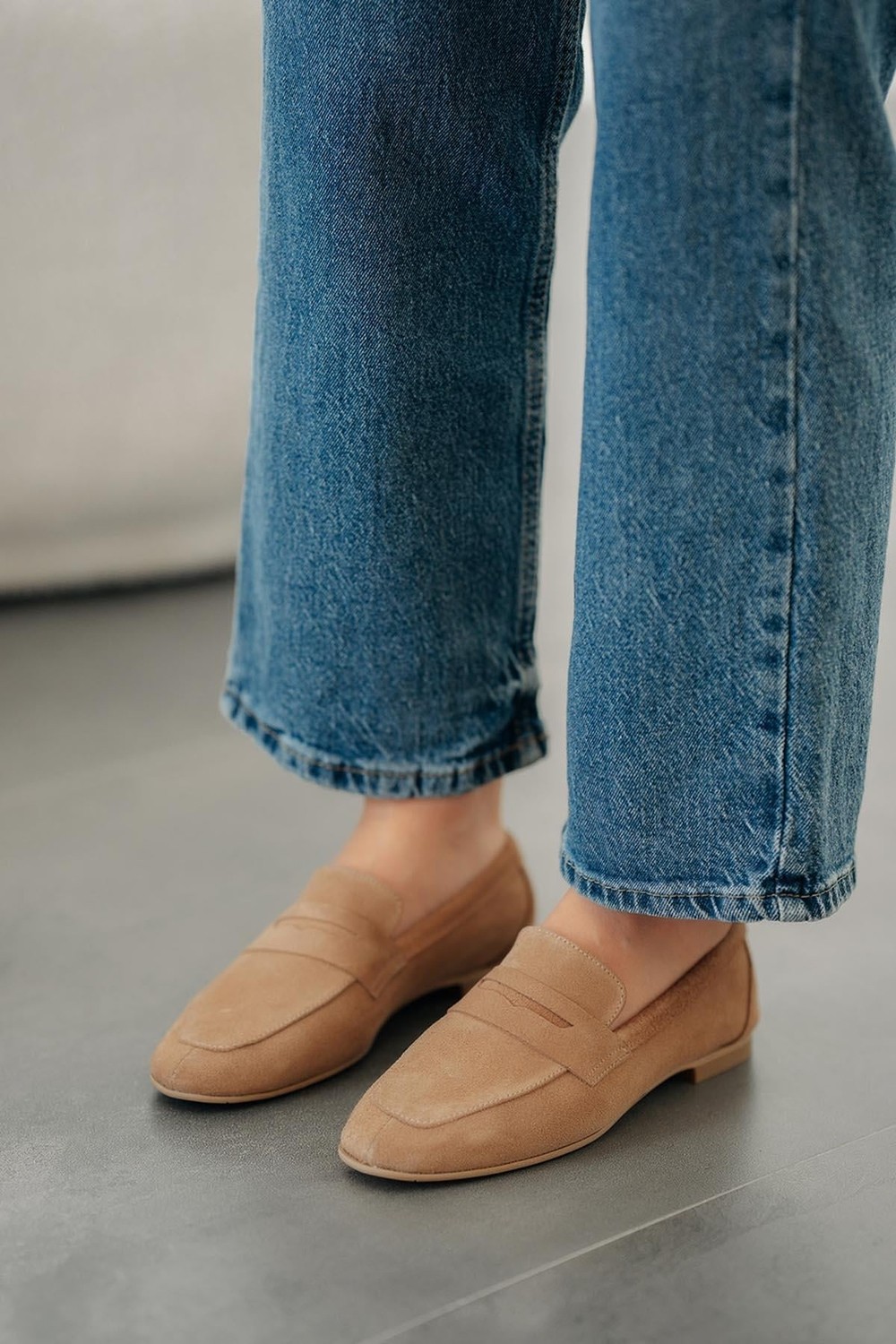 Akbir Gloria Kadın Hakiki Süet Deri Loafer Ayakkabı Camel