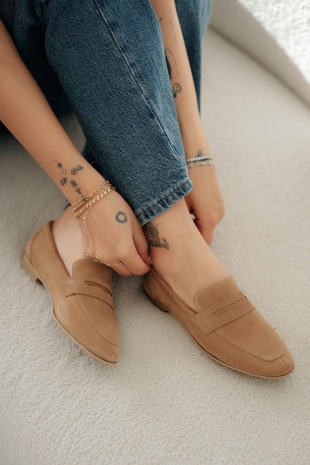 Akbir Gloria Kadın Hakiki Süet Deri Loafer Ayakkabı Camel görsel 2