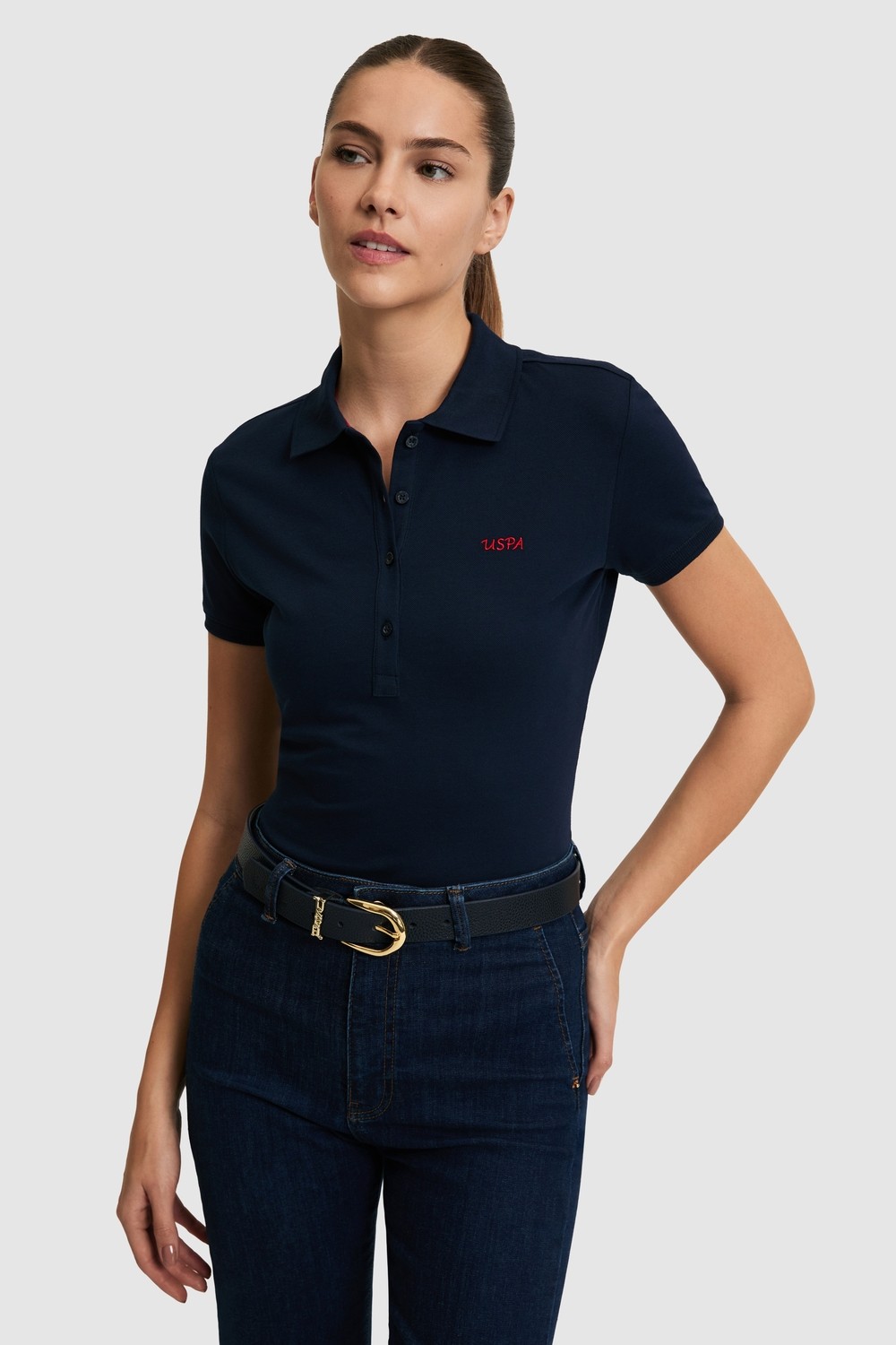 U.S. Polo Assn. Kadın Fıstık Yeşili Polo Yaka Basic Tişört 50323461-VR087 görsel 7