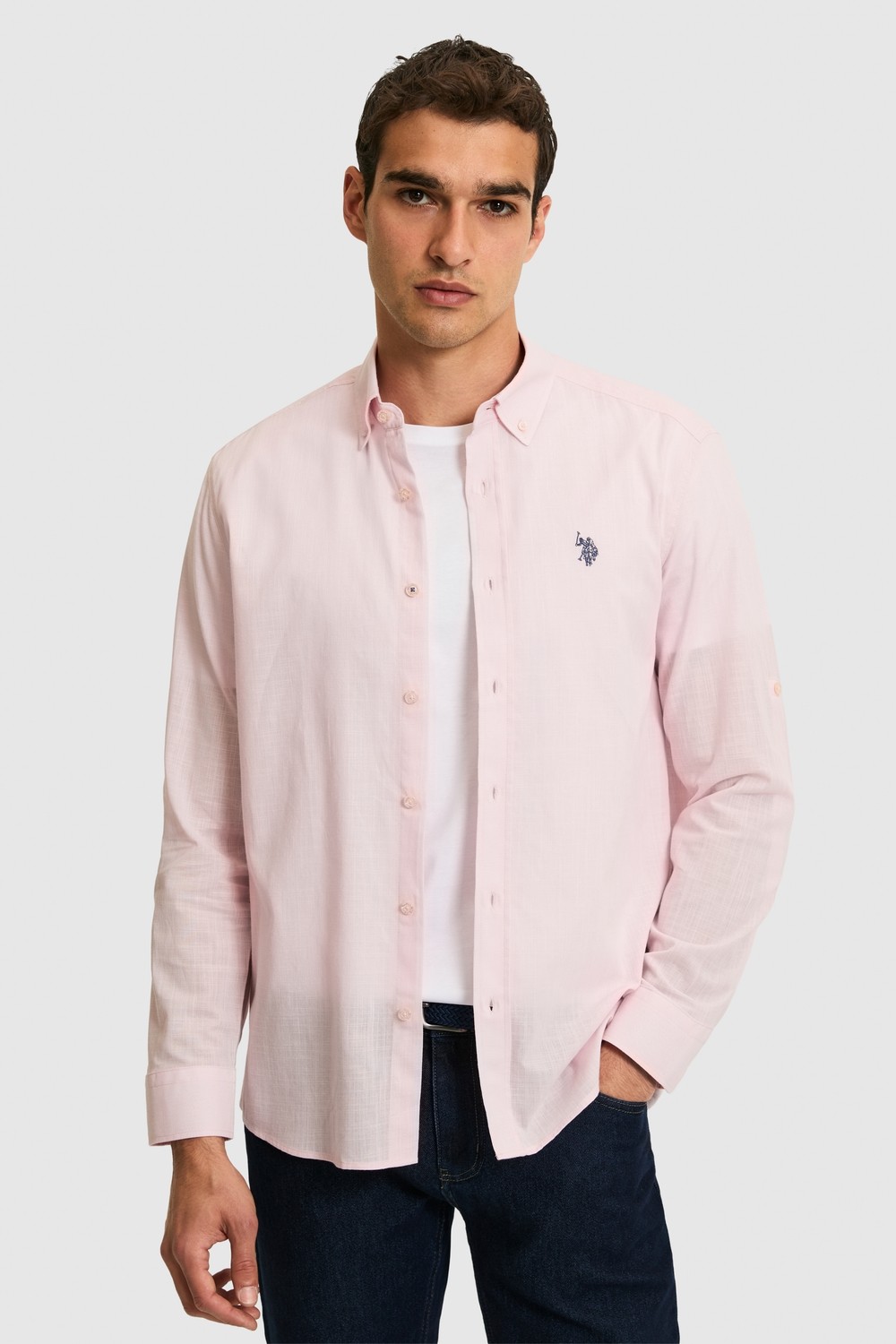 U.S. Polo Assn. Erkek Su Yeşili Uzun Kollu Basic Gömlek 50324660-VR083