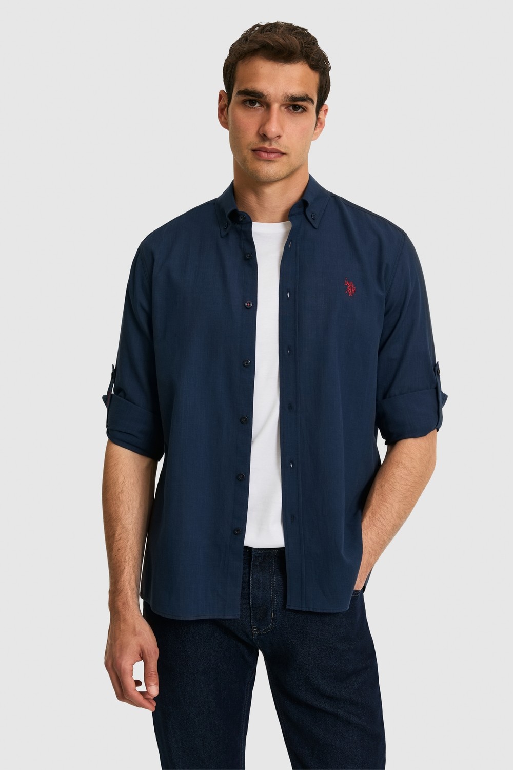 U.S. Polo Assn. Erkek Su Yeşili Uzun Kollu Basic Gömlek 50324660-VR083