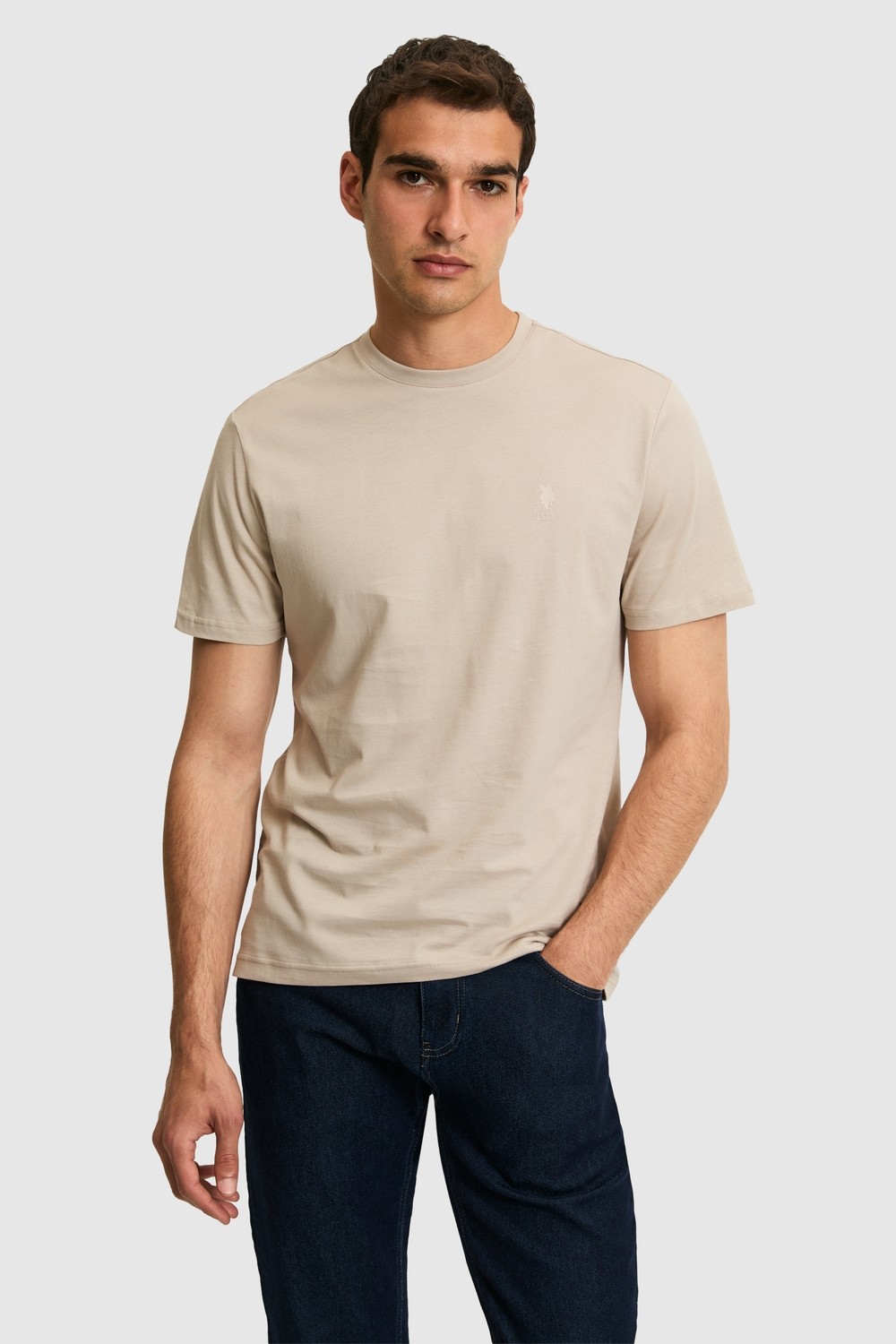 U.S. Polo Assn. Erkek Regular Fit Bisiklet Yaka Bej Basic Tişört 50326953-VR011