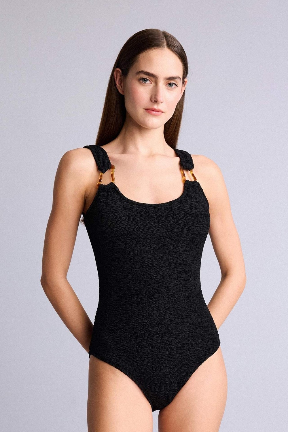 DeFacto Regular Fit Kırışık Dokulu Kahverengi Mayo T8005AZ26SM