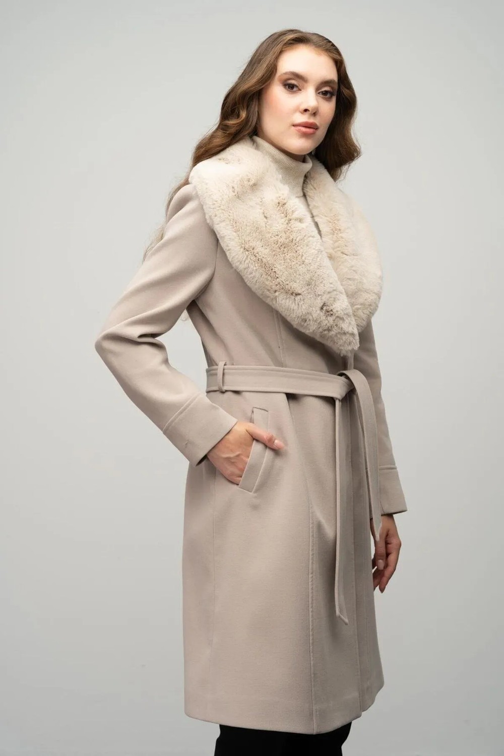 Olcay Kadın Günlük Kaban Taş Renkli Kürklü Çıt Çıt Kapamalı Polyester Malzeme ile Şık Tasarım görsel 7