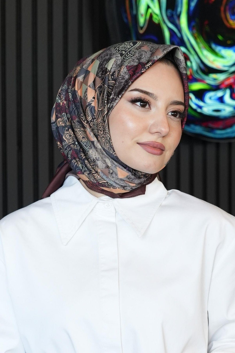 Afvente Paisley Desen Bordo Soft Pamuk Eşarp - Bordo görsel 5