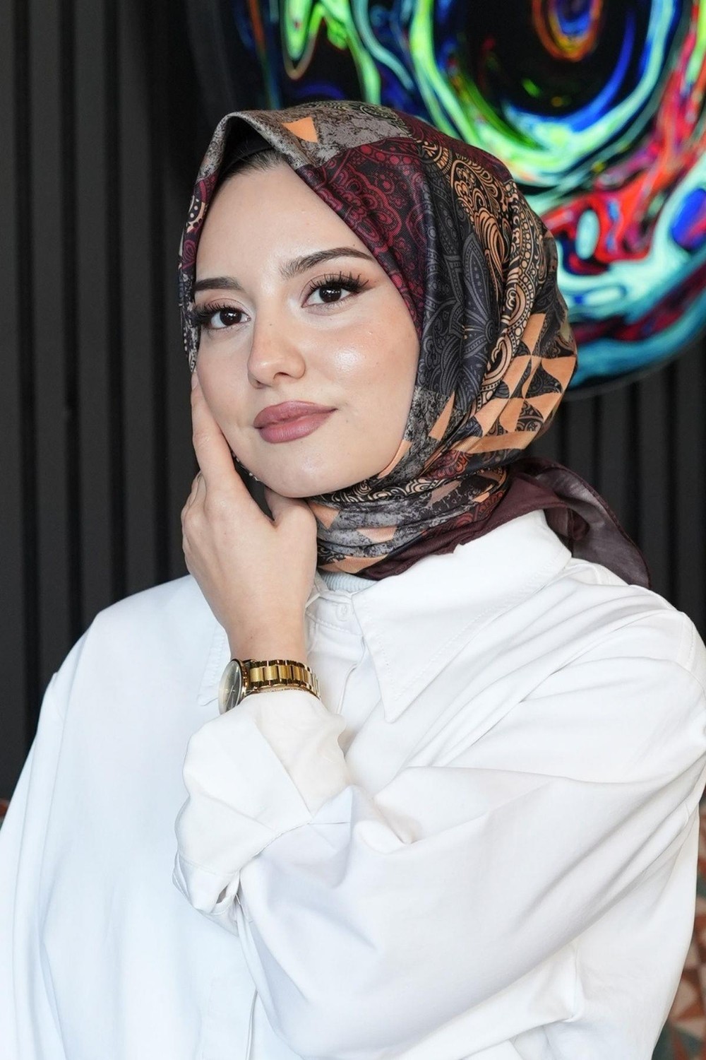 Afvente Paisley Desen Bordo Soft Pamuk Eşarp - Bordo görsel 6