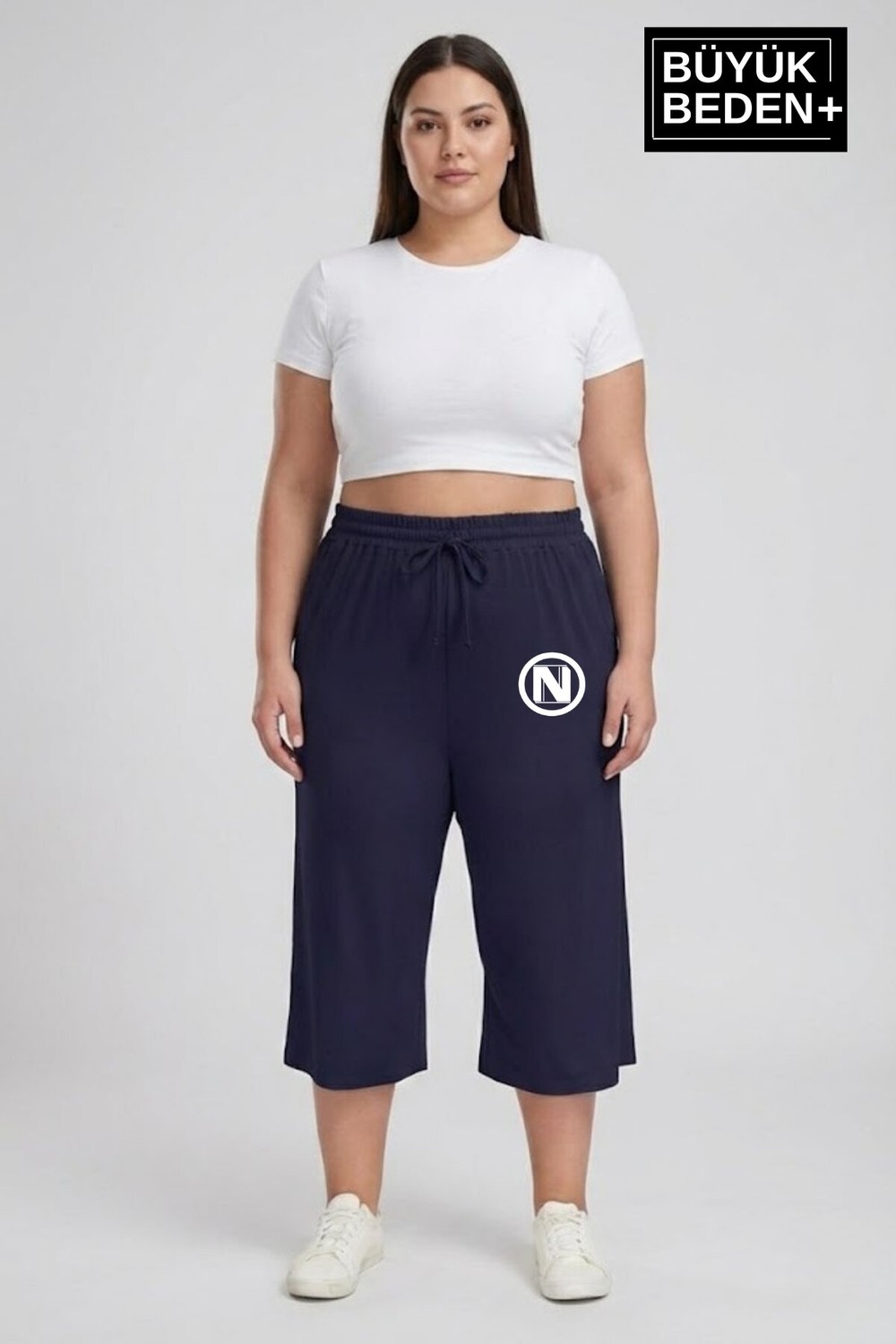 Superlife Büyük Beden N Baskılı Kadın Şort Kapri Rahat Kalıp Cepli Bağcıklı 3xl-6xl SPR26BSRK591-19
