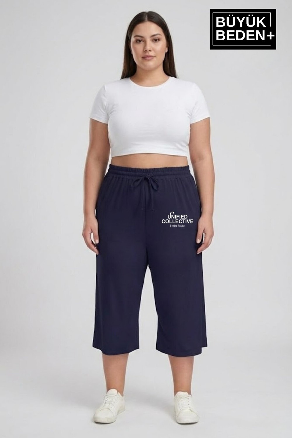 Superlife Kadın Büyük Beden Unified Collective Baskılı Beli Lastikli Bol Paça Kapri Şort 3xl-6xl SPR26BSRK591-10 görsel 7