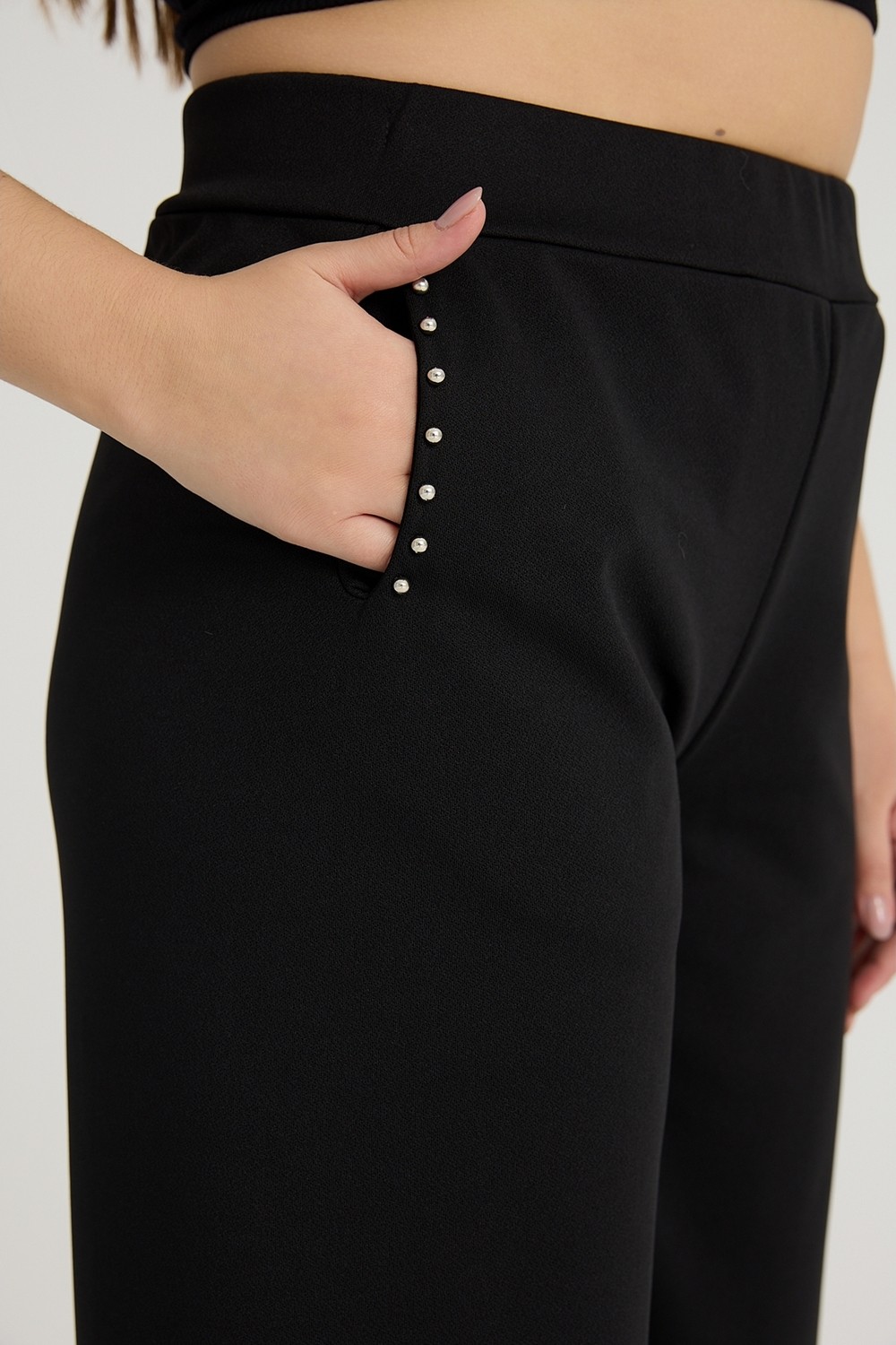 Gül Moda Taş Detaylı Likralı Büyük Beden Boru Paça Pantolon G129-01 görsel 3