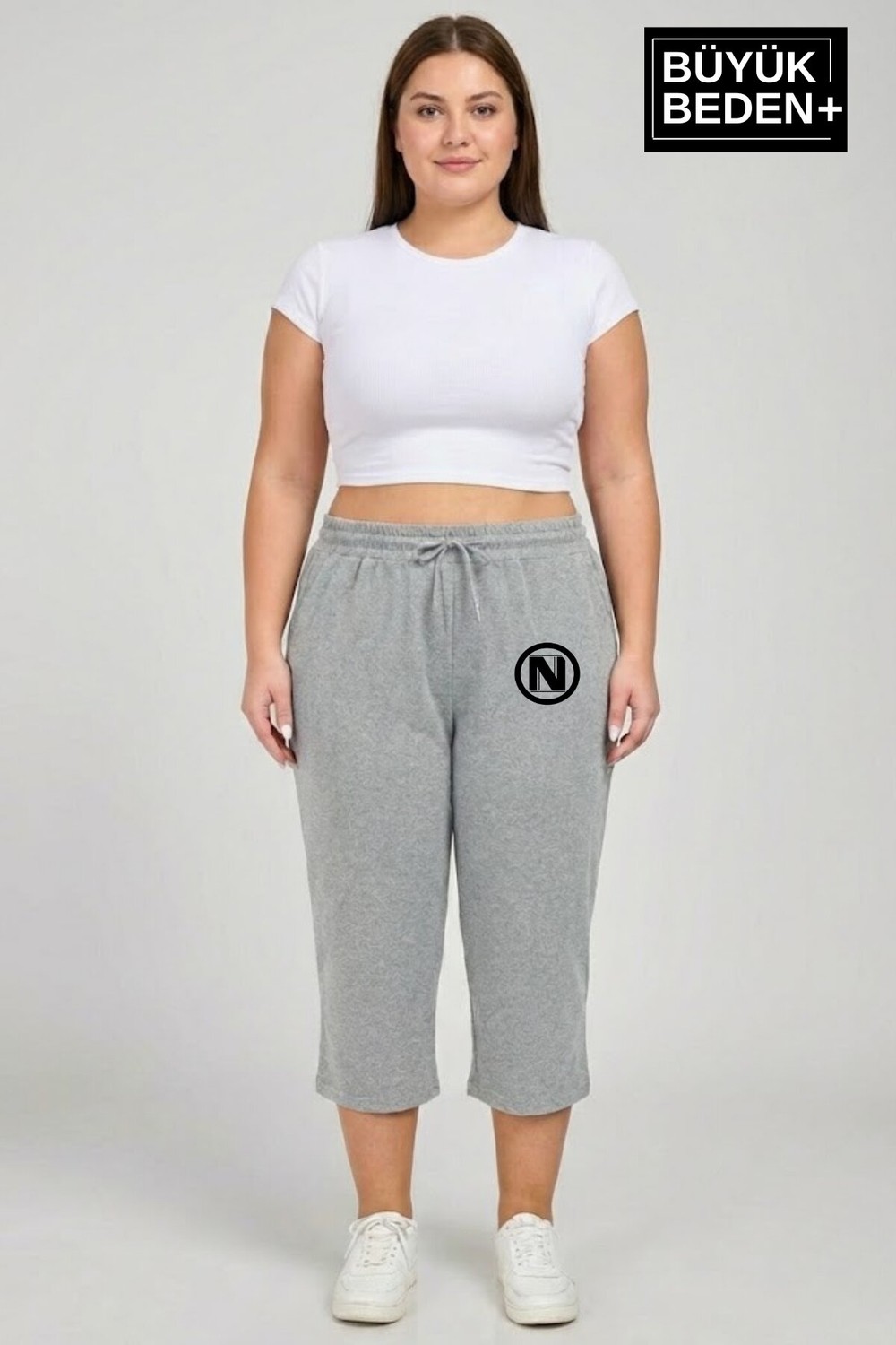 Superlife Büyük Beden N Baskılı Kadın Şort Kapri Rahat Kalıp Cepli Bağcıklı 3xl-6xl SPR26BSRK591-19