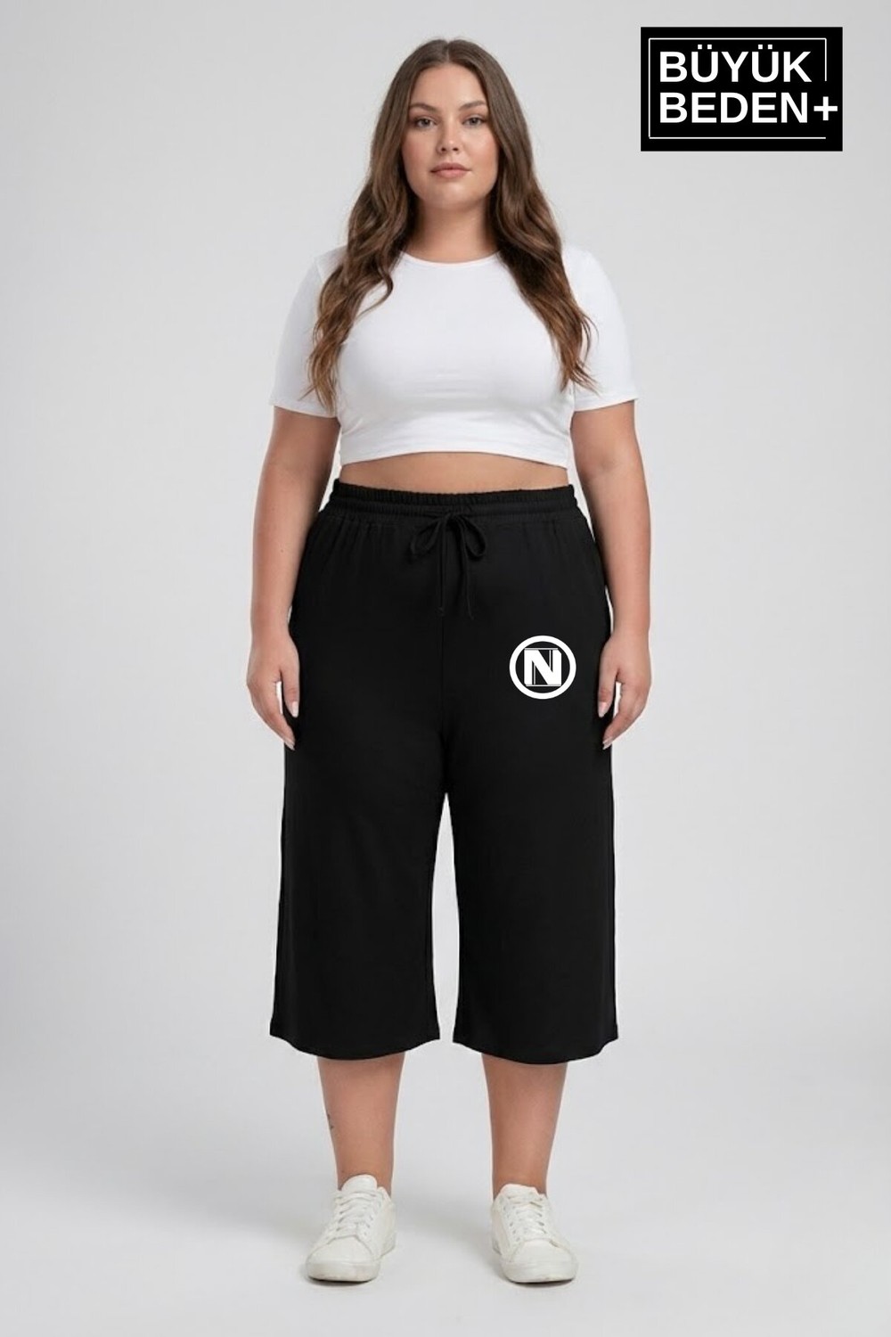 Superlife Büyük Beden N Baskılı Kadın Şort Kapri Rahat Kalıp Cepli Bağcıklı 3xl-6xl SPR26BSRK591-19