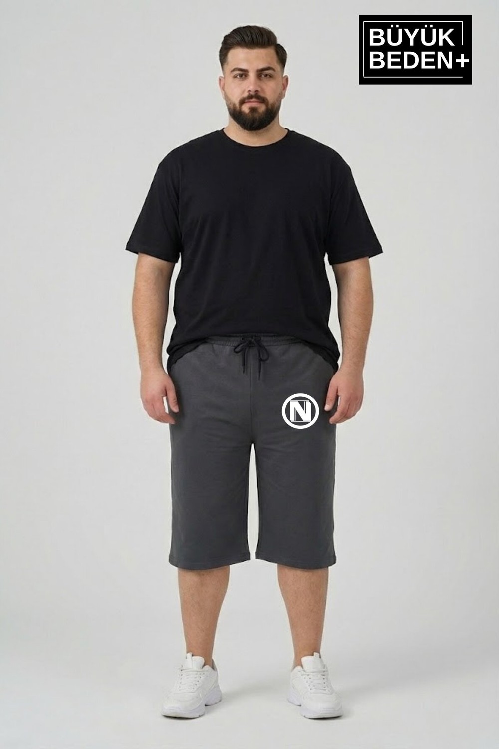 Superlife Büyük Beden Erkek N Baskılı Şort Rahat Kalıp Basic Penye 3xl-6xl SPR26BSR591-19 görsel 4