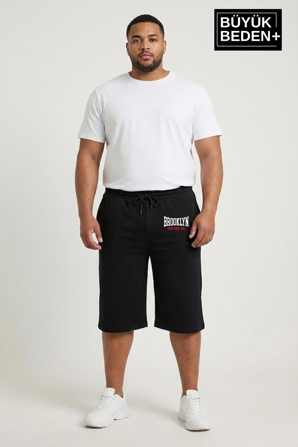 Superlife Büyük Beden Erkek 3xl-6xl Rahat Kalıp Cepli Brooklyn 1970 Baskılı Penye Kapri Şort SPR26BSR591-03