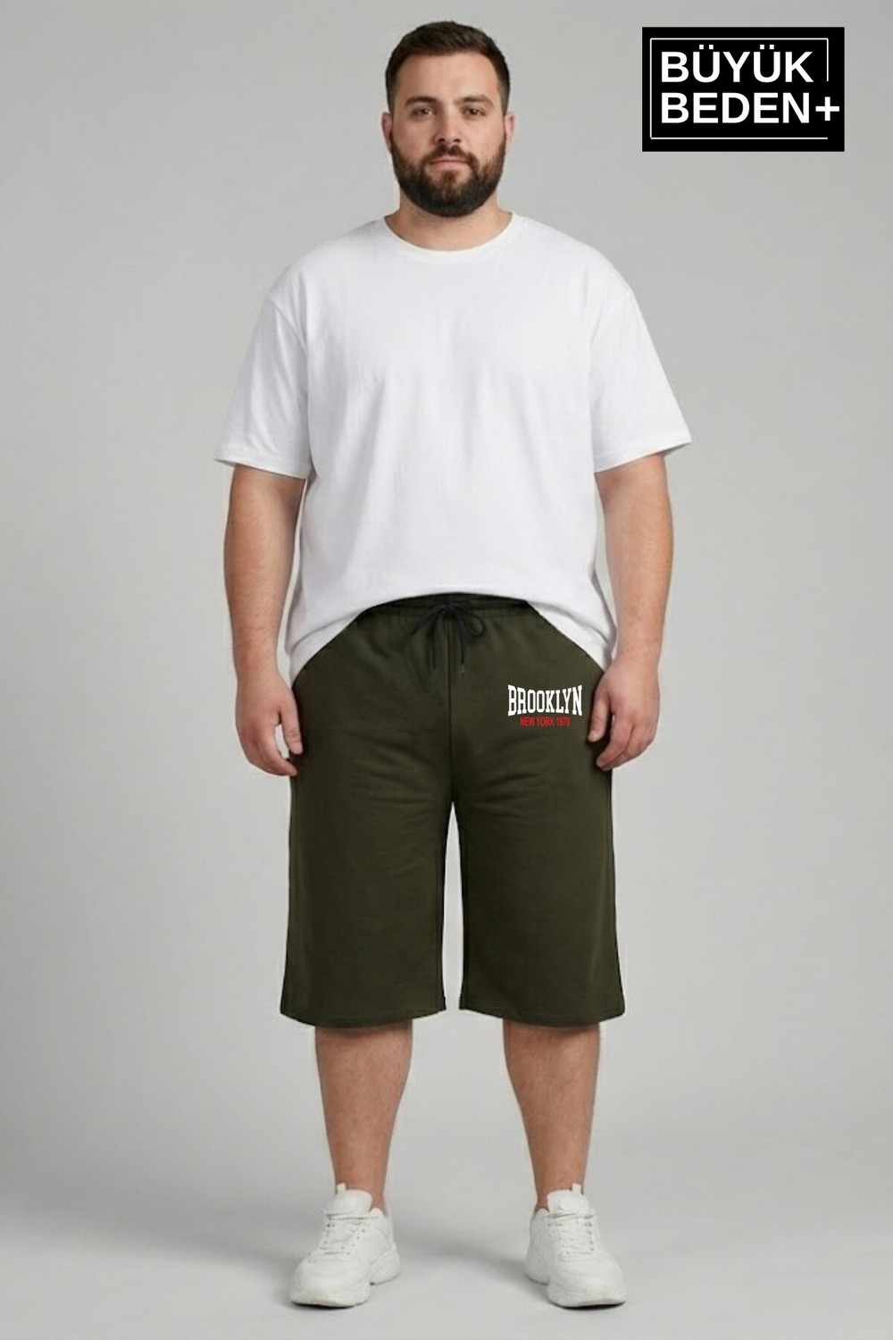 Superlife Büyük Beden Erkek 3xl-6xl Rahat Kalıp Cepli Brooklyn 1970 Baskılı Penye Kapri Şort SPR26BSR591-03