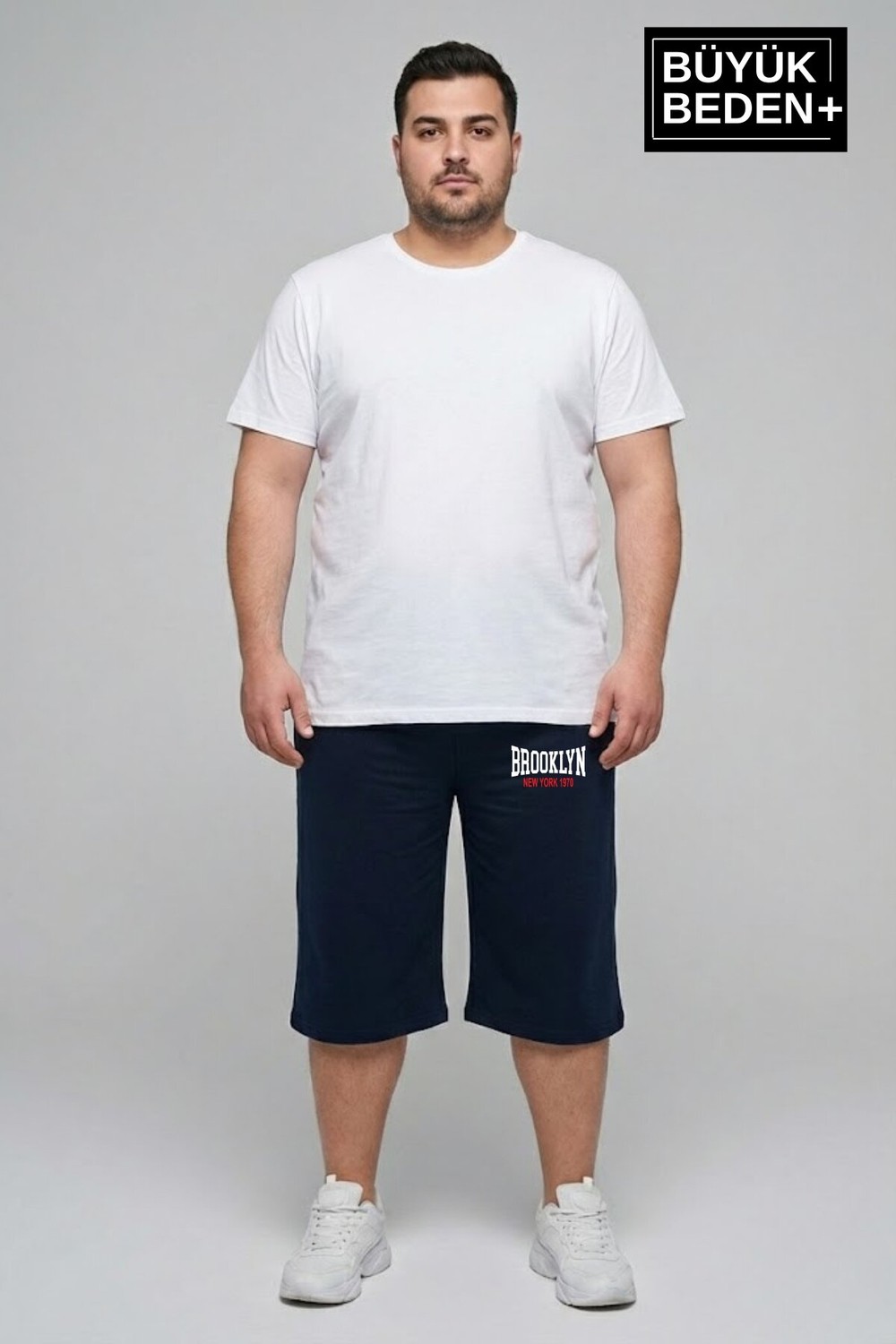 Superlife Büyük Beden Erkek 3xl-6xl Rahat Kalıp Cepli Brooklyn 1970 Baskılı Penye Kapri Şort SPR26BSR591-03 görsel 4