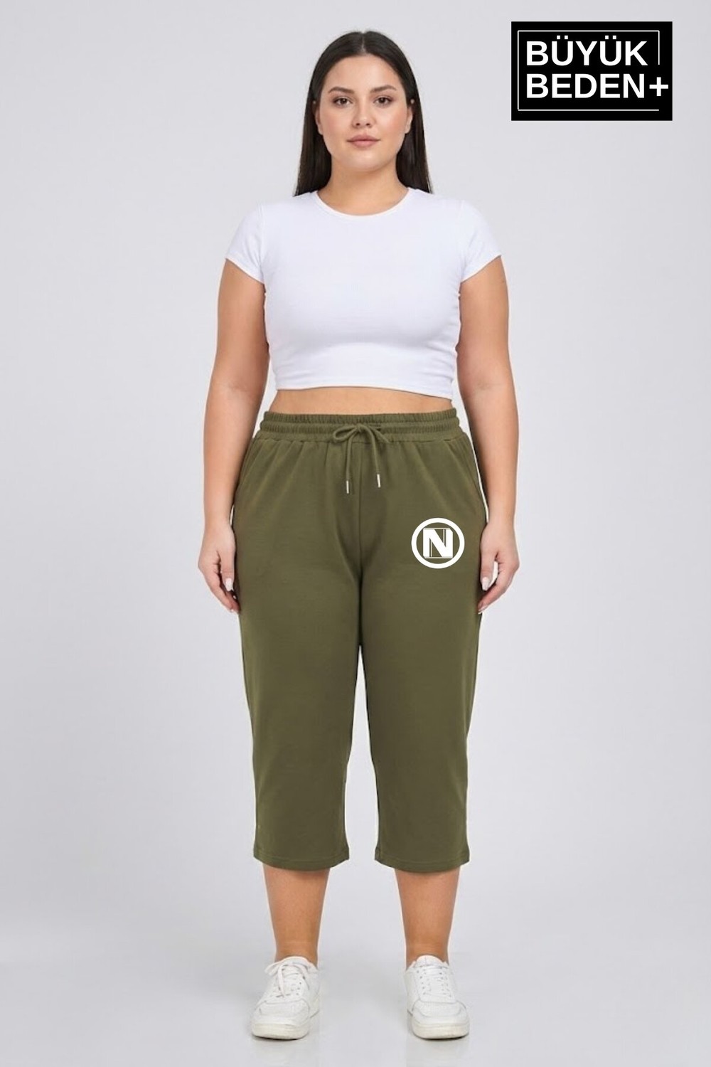 Superlife Büyük Beden N Baskılı Kadın Şort Kapri Rahat Kalıp Cepli Bağcıklı 3xl-6xl SPR26BSRK591-19