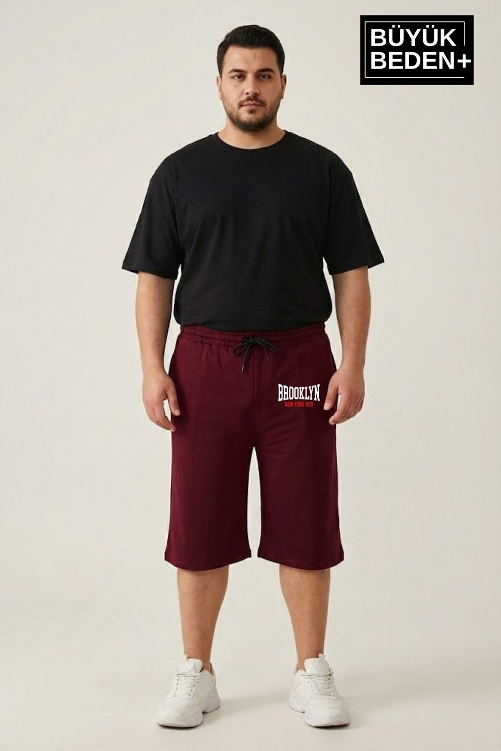 Superlife Büyük Beden Erkek 3xl-6xl Rahat Kalıp Cepli Brooklyn 1970 Baskılı Penye Kapri Şort SPR26BSR591-03 görsel 7