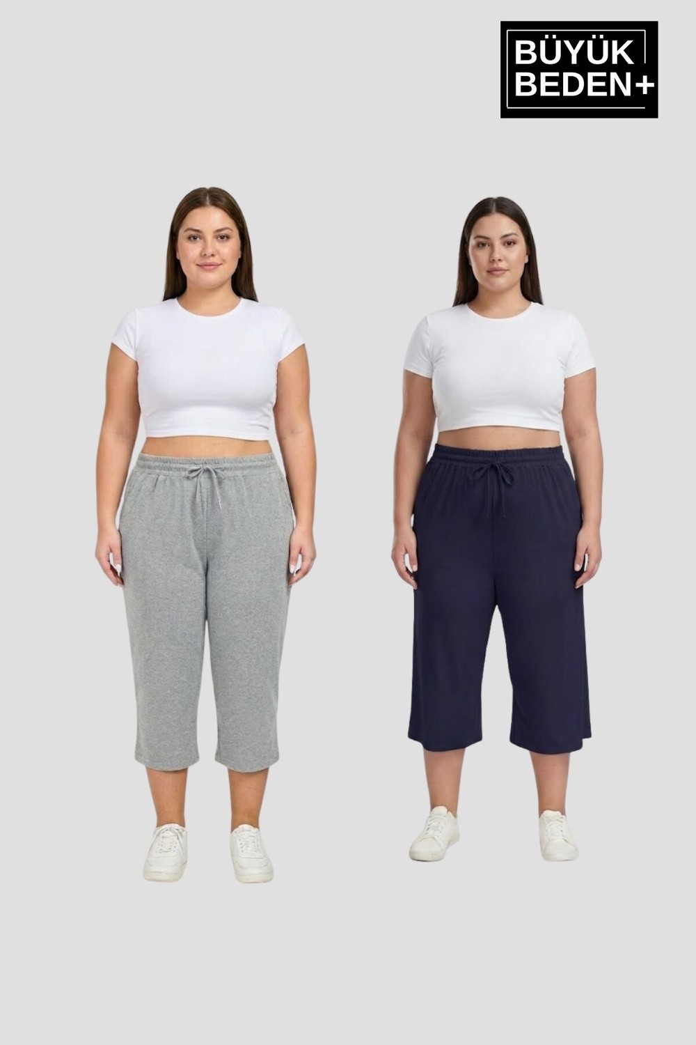 Superlife Büyük Beden Kadın Ikili Set Kapri Şort Rahat Kalıp 3xl-6xl SPR26BSRK591+2