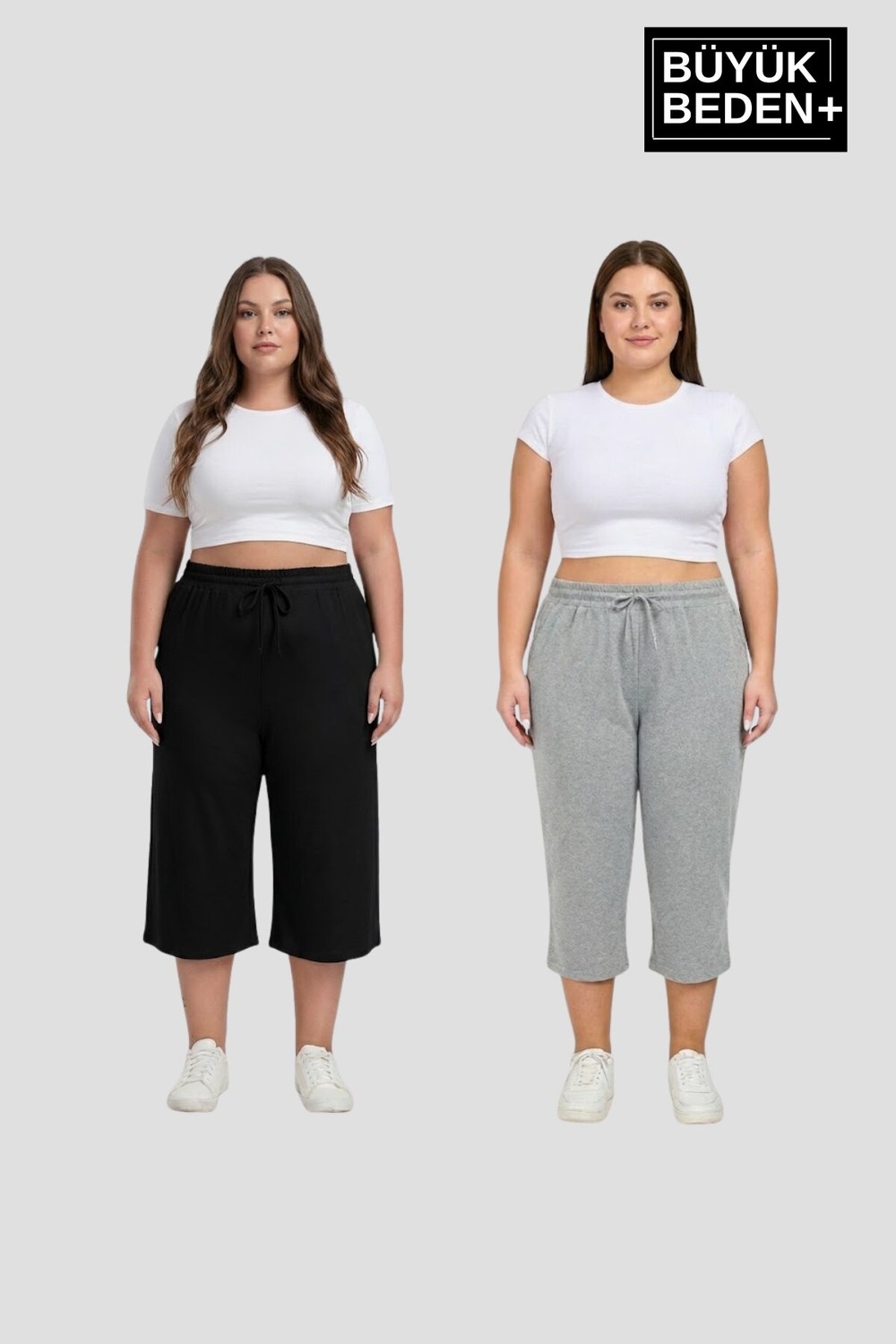Superlife Büyük Beden Kadın Ikili Set Kapri Şort Rahat Kalıp 3xl-6xl SPR26BSRK591+2 görsel 3