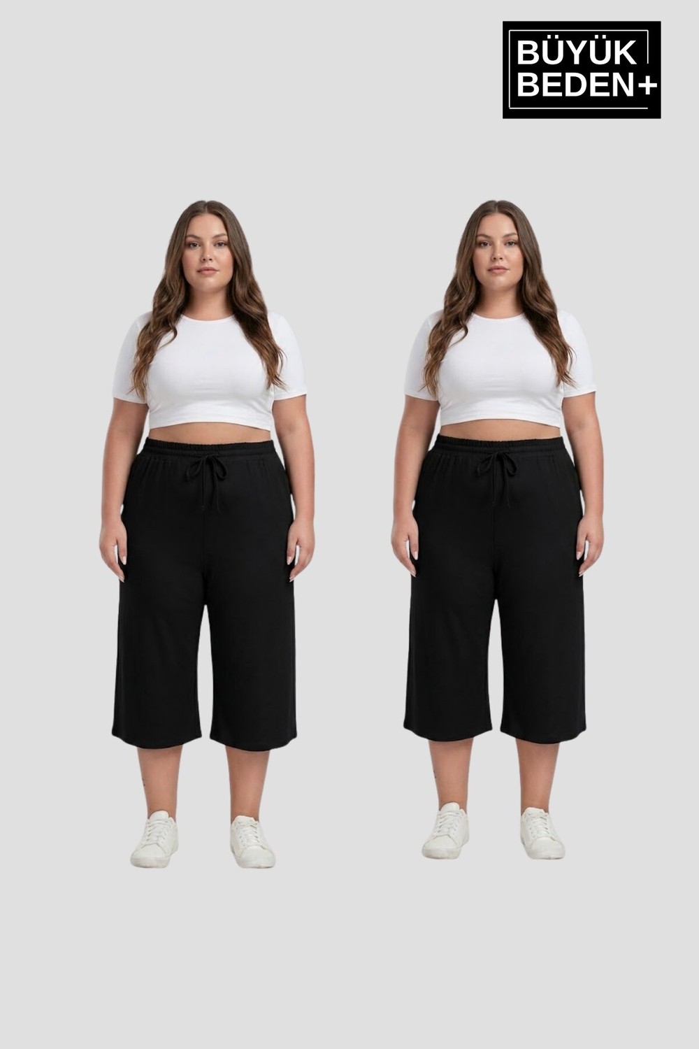 Superlife Büyük Beden Kadın Ikili Set Kapri Şort Rahat Kalıp 3xl-6xl SPR26BSRK591+2 görsel 4