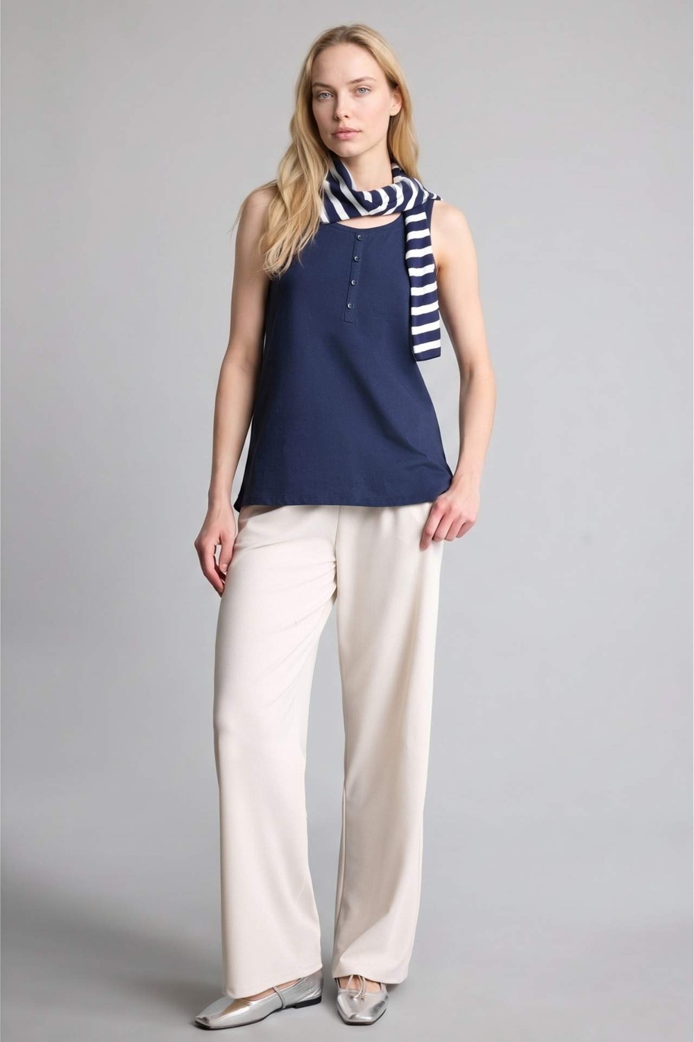 DeFacto %100 Pamuk Regular Fit Bisiklet Yaka Düğme Detyalı Penye Lacivert Atlet F3621AX26HS görsel 7
