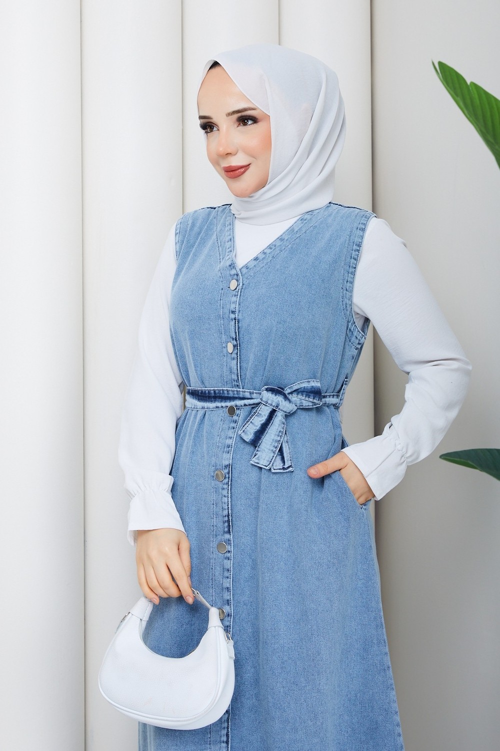 Pamuk Butik Kadın Yandan Cepli Kot Jile Salopet -PMK550 görsel 2