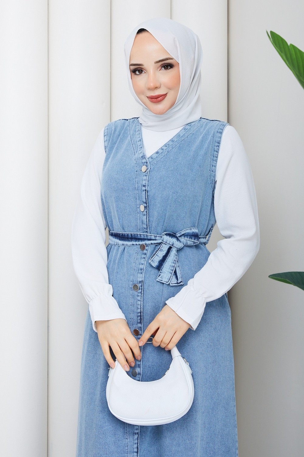 Pamuk Butik Kadın Yandan Cepli Kot Jile Salopet -PMK550 görsel 5