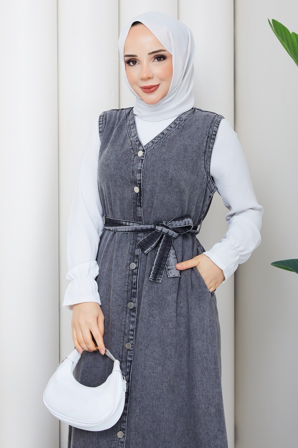Pamuk Butik Kadın Yandan Cepli Kot Jile Salopet -PMK550 görsel 7