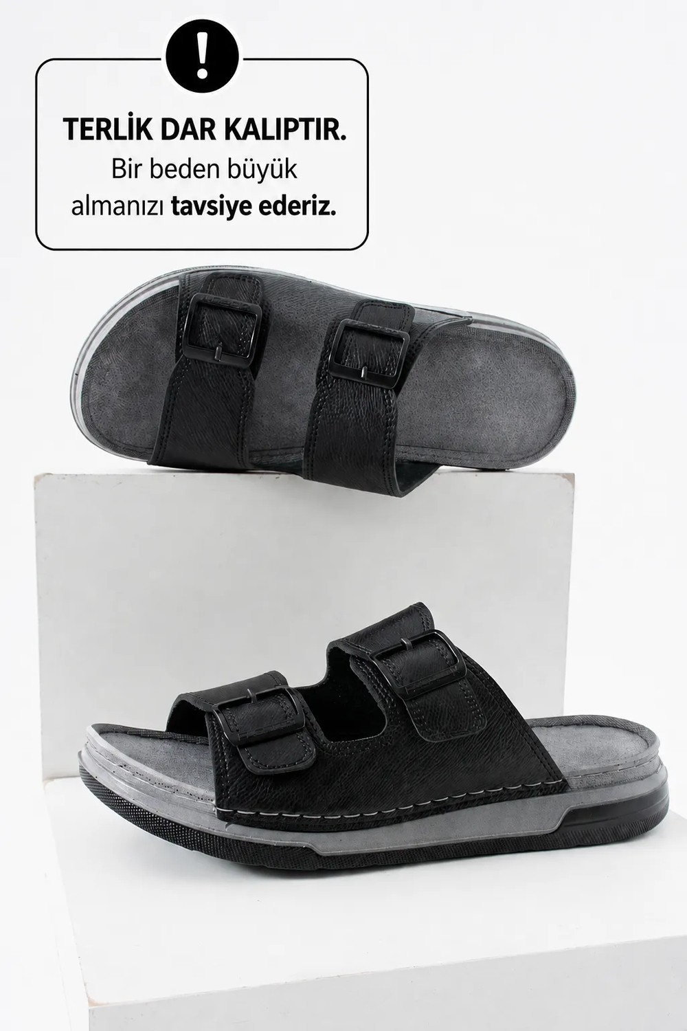 Adımist Erkek Deri(Suni) Ortopedik Çift Monta Taban Ayarlı Dikişli Şık Ev Dışarı Terliği (DAR KALIPTIR)