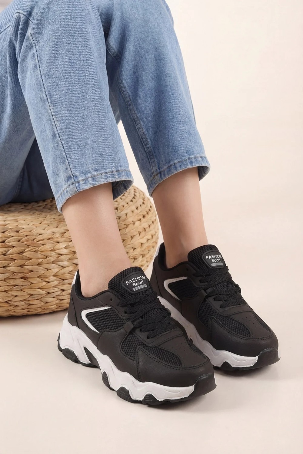 Mcdark Kadın Siyah Beyaz Ortopedık Sneaker Ayakkabı