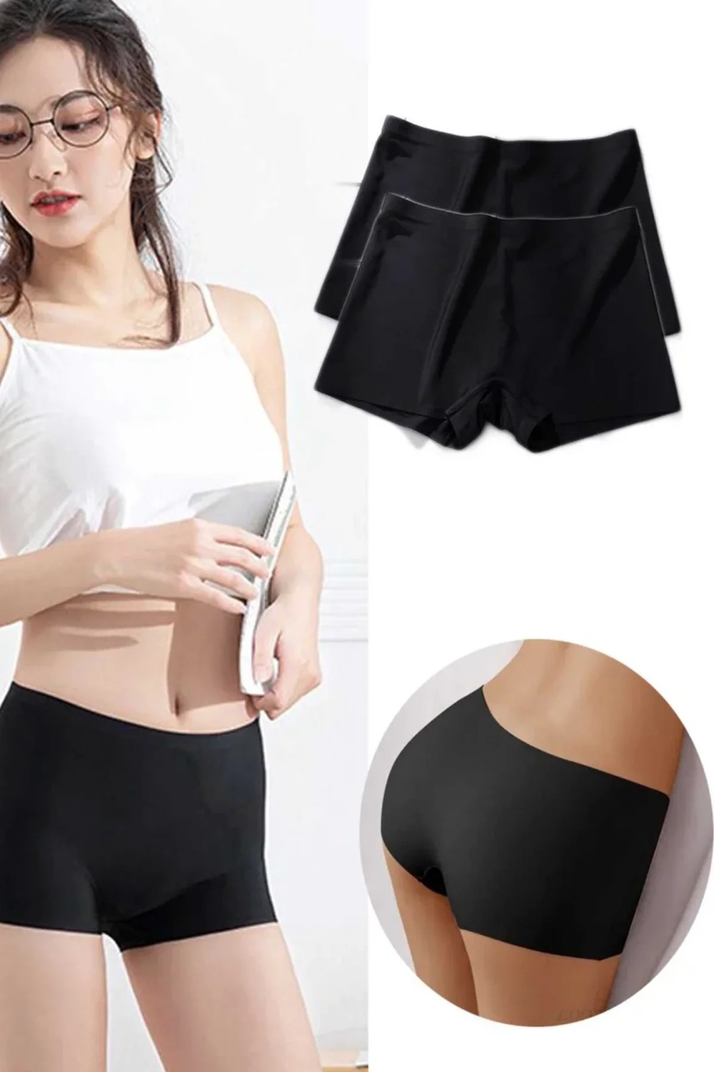Hace Bazaar 2 Adet Kadın Dikişsiz Görünmez Iz Yapmaz Mini Şort Boxer Siyah