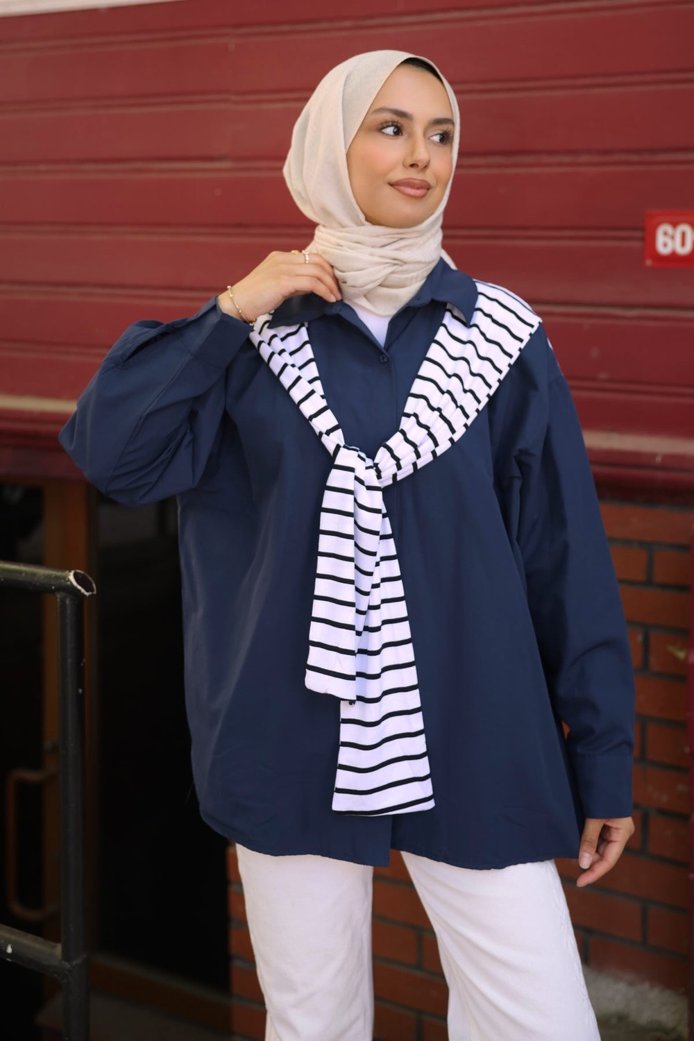 İmaj Butik Haki Şal Bağlama Detaylı Garnili Gömlek görsel 6