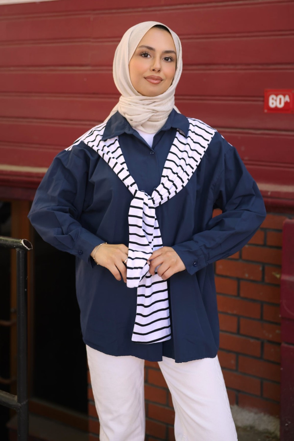 İmaj Butik Haki Şal Bağlama Detaylı Garnili Gömlek görsel 8