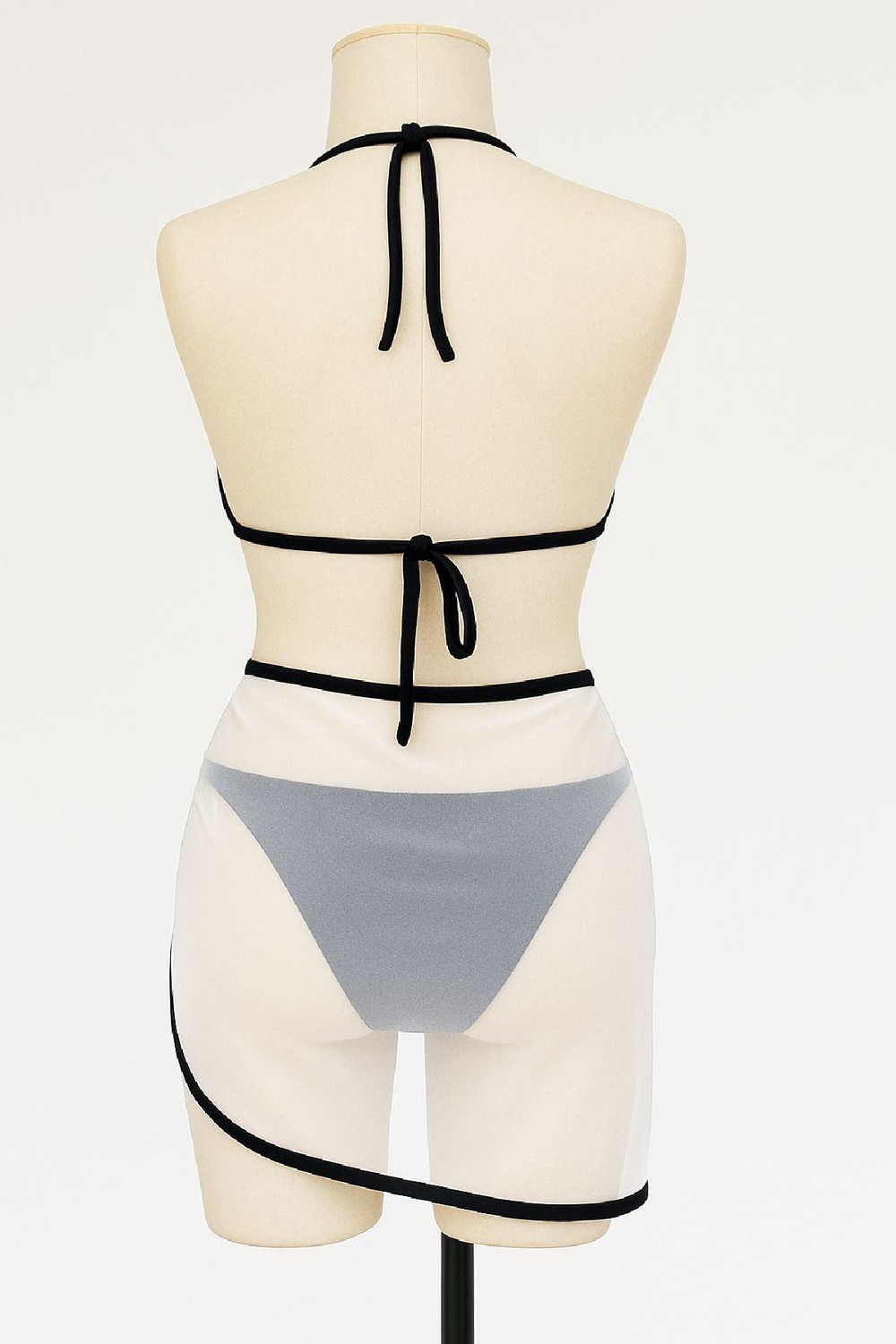 Bnchic Kadın Siyah Beyaz Pareolu Yandan ve Boyundan Bağlamalı 3'lü Bikini Takımı görsel 4