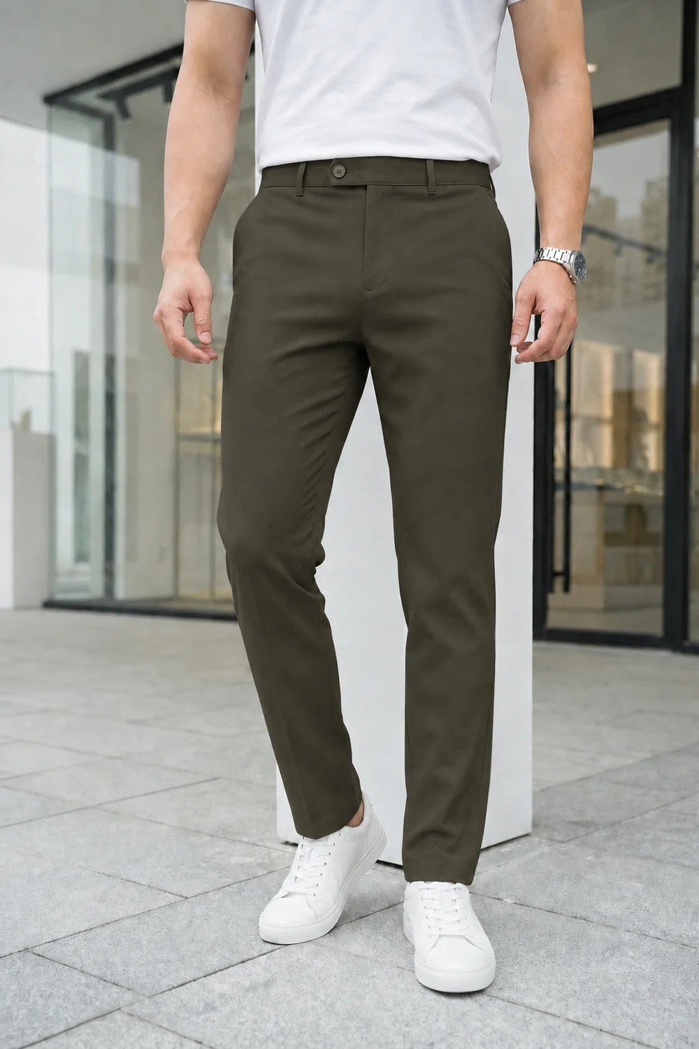 Ser Joven Erkek Siyah Slim Fit Likralı Yan Cep Bilek Boy Düz Kumaş Pantolon