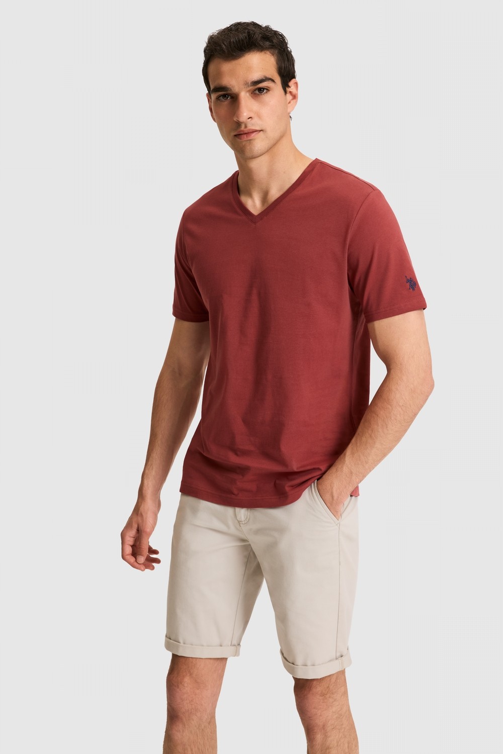U.S. Polo Assn. Erkek Regular Fit V Yaka Yeşil Basic Tişört 50326944-VR016