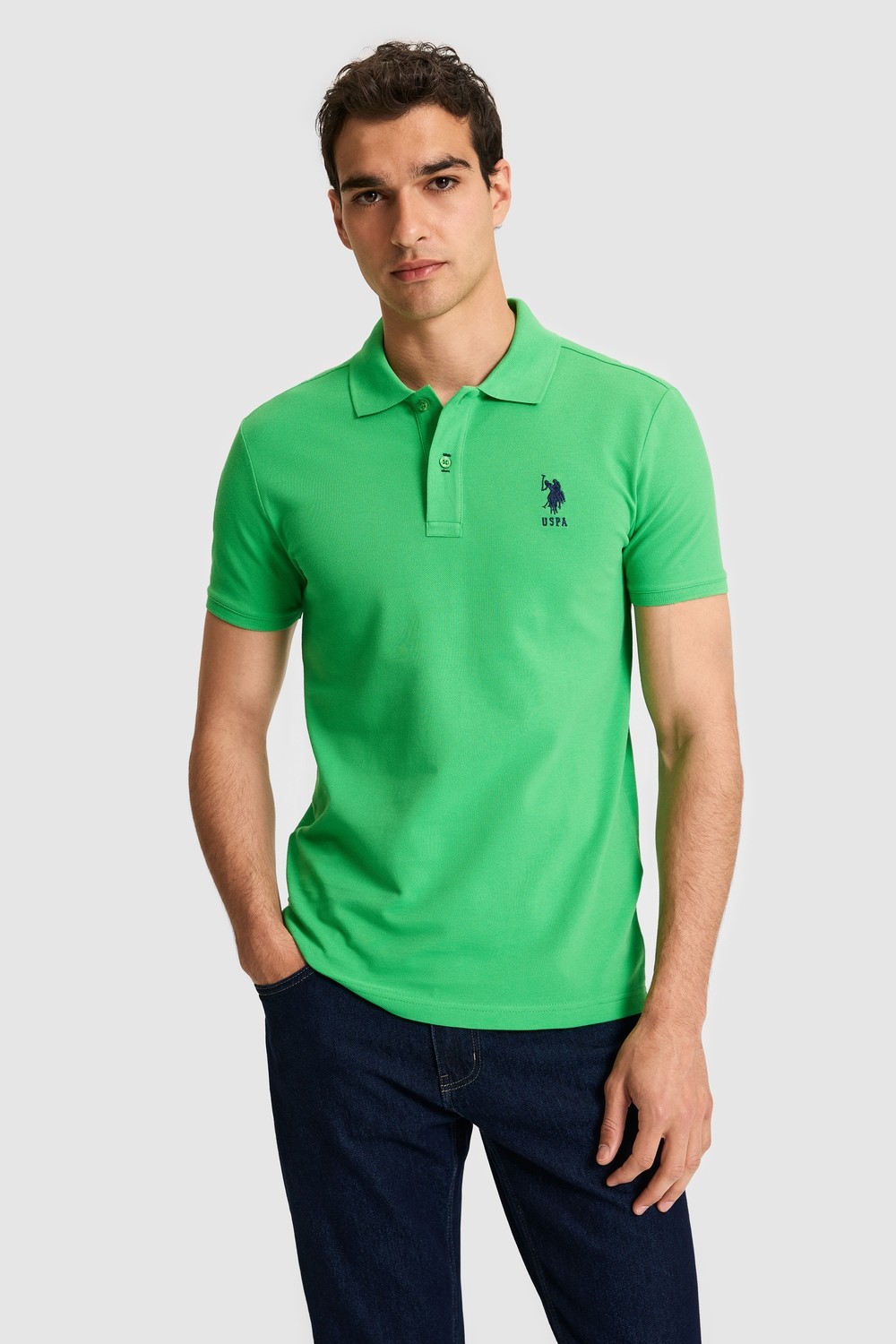 U.S. Polo Assn. Erkek Slim Fit Polo Yaka Yeşil Basic Tişört 50326920-VR235
