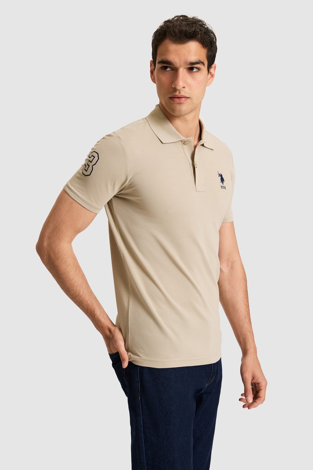 U.S. Polo Assn. Erkek Slim Fit Polo Yaka Yeşil Basic Tişört 50326920-VR235