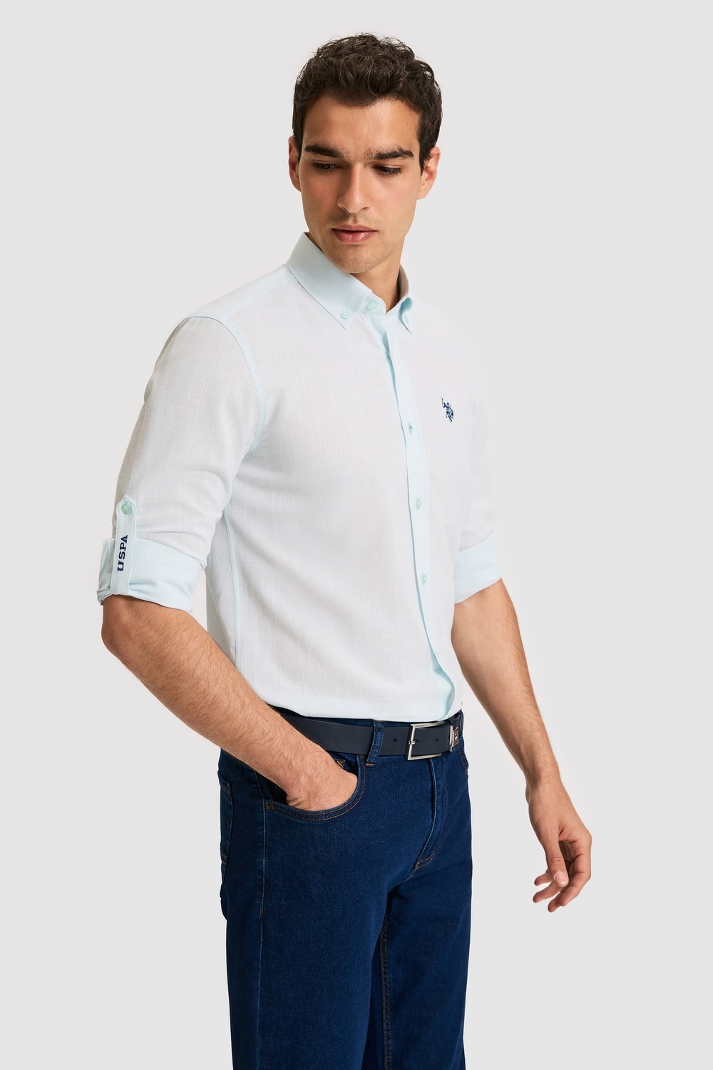 U.S. Polo Assn. Erkek Su Yeşili Uzun Kollu Basic Gömlek 50324660-VR083