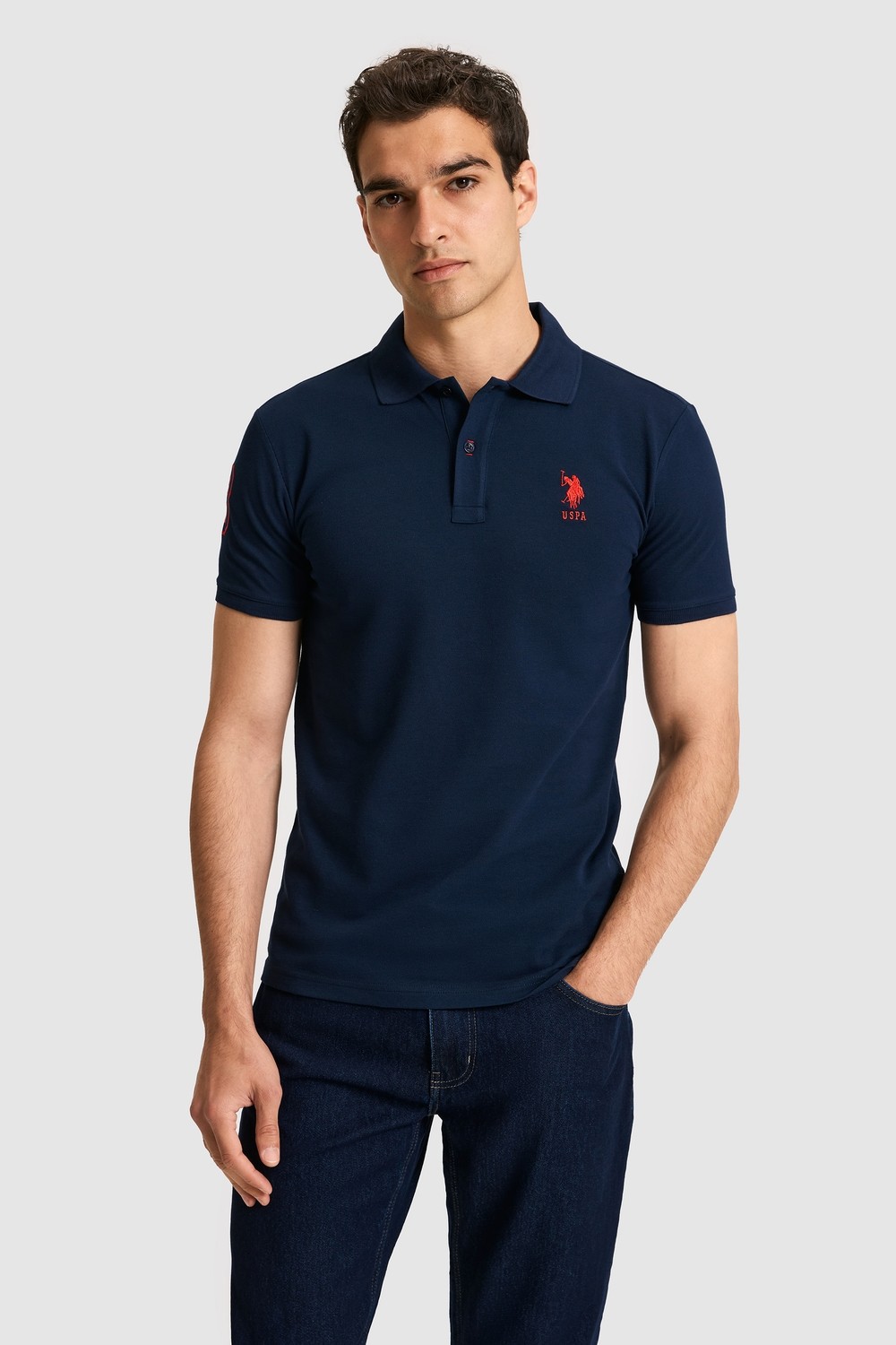 U.S. Polo Assn. Erkek Slim Fit Polo Yaka Yeşil Basic Tişört 50326920-VR235 görsel 7
