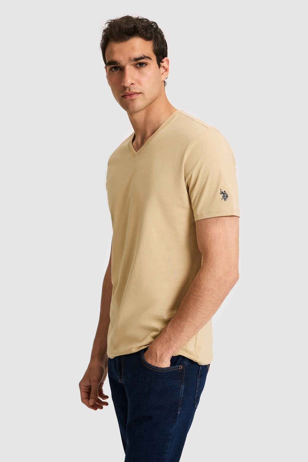 U.S. Polo Assn. Erkek Regular Fit V Yaka Yeşil Basic Tişört 50326944-VR016