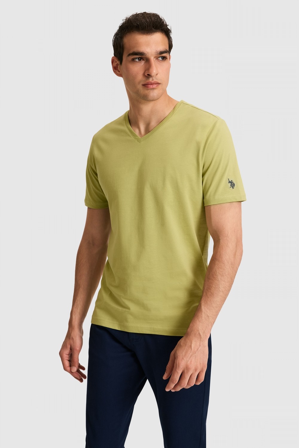 U.S. Polo Assn. Erkek Regular Fit V Yaka Yeşil Basic Tişört 50326944-VR016
