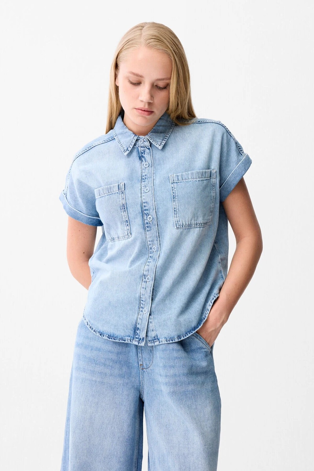 Love My Body Denim Kısa Kollu Gömlek Mavi 130LO027000