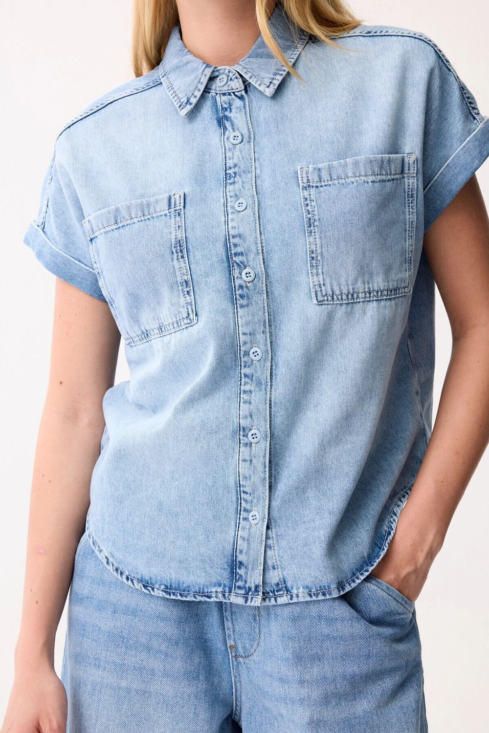 Love My Body Denim Kısa Kollu Gömlek Mavi 130LO027000 görsel 2